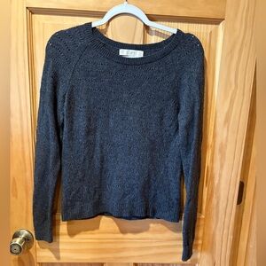 LOFT Dark Gray Wool Cotton Blend Crew Neck Raglan Sleeve Pullover Sweater Wmns M